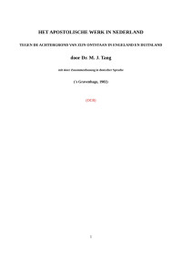 Tang, M. J — Het apostolische werk in Nederland tegen de achtergrond van zijn ontstaan in Engeland en Duitsland =: Das apostolische Werk in den Niederlanden gegen ... in England und Deutschland (Dutch Edition)