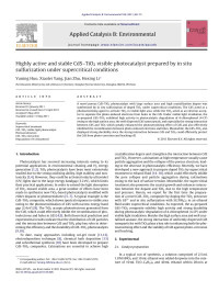 Yuning Huo — Highly active and stable CdSâ€“TiO2 visible photocatalyst prepared by in situ sulfurization under supercritical conditions