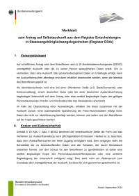 Unknown — Merkblatt zum Antrag auf Selbstauskunft aus dem Register Entscheidungen in Staatsangehörigkeitsangelegenheiten