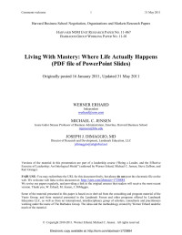 Werner Erhard, Michael C. Jensen, Joseph J. DiMaggio MD — Living With Mastery: Where Life Actually Happens