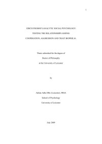 Erich Fromm — Erich Fromm's Analytic Social Psychology [Testing The Relationships Among Cooperation, Aggression, And Trait Biophilia]