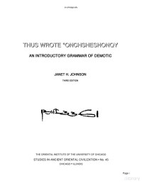Janet H. Johnson — Egyptian, Demotic; Thus Wrote 'Onchsheshonqy - An Introductory Grammar of Demotic