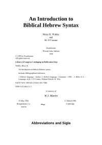Bruce K. Waltke & M O'Connor — An Introduction to Biblical Hebrew Syntax
