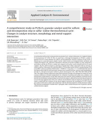 A.M. Banerjee & M.R. Pai & R. Tewari & Naina Raje & A.K. Tripathi & S.R. Bharadwaj & D. Das — A comprehensive study on Pt/Al2O3 granular catalyst used for sulfuric acid decomposition step in sulfur–iodine thermochemical cycle: Changes in catalyst structure, morphology and metal-support interaction