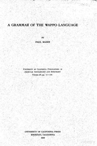 Radin — Wappo Language, A Grammar of the (1929)