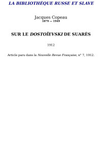 Jacques Copeau — Sur le Dostoïevski de Suarès