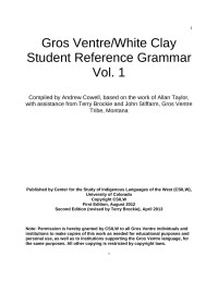 Allan Taylor, compiled by A. Cowell — Gros Ventre/White Clay Student Reference Grammar Vol. 1