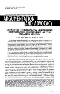 Kelly & Hoerl — Genesis In Hyperreality. Legitimizing Disingenuous Controversy at the Creation Museum, Argu & Advo, 48, 2012