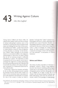 Writing Against Culture — Writing Against Culture