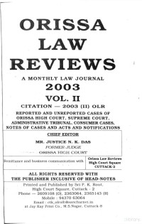 Justice N. K. Das — Orissa Law Reviews, OLR 2003 Vol-2