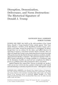 Jamieson & Taussig — Disruption, Demonization, Deliverance, and Norm Destruction: The Rhetorical Signature of Donald J. Trump