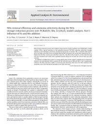 N. Le Phuc — NOx removal efficiency and ammonia selectivity during the NOx storage-reduction process over Pt/BaO(Fe, Mn, Ce)/Al2O3 model catalysts. Part I: Influence of Fe and Mn addition