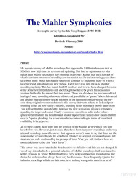 Tony Duggan — Mahler Symphonies - A Synoptic Survey