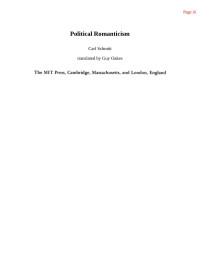 Carl Schmitt & Guy Oakes — Political Romanticism