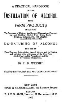 Frederic B. Wright — A Practical Handbook on the Distillation of Alcohol from Farm Products, Including the Processes of Malting ... Etc