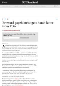Carol Marbin Miller, The Miami Herald — Broward psychiatrist gets harsh letter from FDA - Sun Sentinel