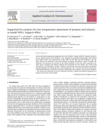 M. Ousmane — Supported Au catalysts for low-temperature abatement of propene and toluene, as model VOCs: Support effect