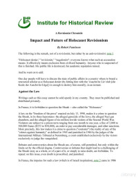 Faurisson — Impact and Future of Holocaust Revisionism (J. Historical Review, Jan-Feb 2000)