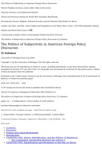 Ty Solomon — The Politics of Subjectivity in American Foreign Policy Discourses (Configurations: Critical Studies of World Politics)