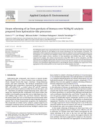 Dalin Li — Steam reforming of tar from pyrolysis of biomass over Ni/Mg/Al catalysts prepared from hydrotalcite-like precursors