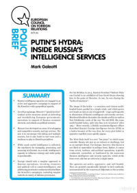 Galeotti — Putin's Hydra; Inside Russia's Intelligence Services, ECFR Policy Brief