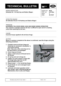 Rover — Bulletin Excessive Tail Door Hinge Load and Noise During Operation