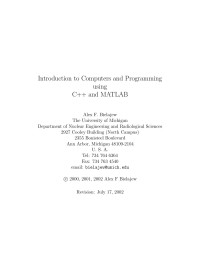 Alex F. Bielajew — Introduction to Computers and Programming Using C++ and MATLAB