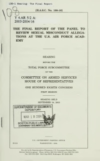 United States. Congress. House. Committee on Armed Services. Subcommittee on Total Force — The Final Report of the Panel to Review Sexual Misconduct Allegations at the U.S. Air Force Academy (2004)