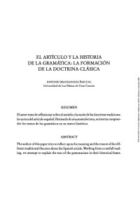 Manzanares Pascual, Antonio — El artículo y la historia de la gramática: la formación de la doctrina clásica