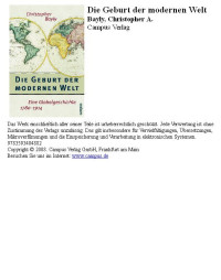 Bayly, Christopher A. — Die Geburt der modernen Welt · Eine Globalgeschichte 1780 · 1914