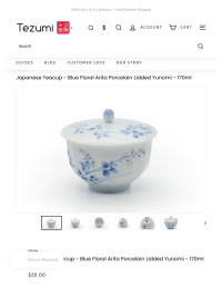 Unknown — Japanese Teacup - Blue Floral Arita Porcelain Lidded Yunomi - 170ml – Tezumi