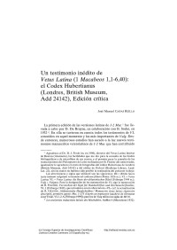 José Manuel Cañas Reíllo — Un testimonio inédito de Vetus Latina (1 Macabeos 1,1-6,40): el Codex Hubertianus (Londres, British Museum, Add 24142), Edición crítica