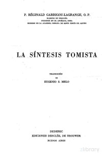 Reginald Garrigou-Lagrange — La Síntesis Tomista