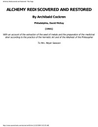 Archibald Cockren — Alchemy Rediscovered and Restored