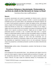 Paulo Barrera Rivera — Pluralismo Religioso E Secularização - Pentecostais Na Periferia Da Cidade De São Bernardo Do Campo No Brasil