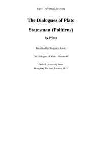 Plato — The Dialogues of Plato, Statesman, Politicus