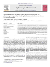 Youlei Lai — Photoluminescence and photocatalysis of the flower-like nano-ZnO photocatalysts prepared by a facile hydrothermal method with or without ultrasonic assistance