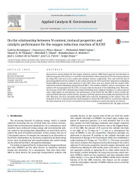 Carlota Domínguez & Francisco J. Pérez-Alonso & Mohamed Abdel Salam & Shaeel A. Al-Thabaiti & Abdullah Y. Obaid & Abdulmohsen A. Alshehri & José L. Gómez de la Fuente & José L.G. Fierro & Sergio Rojas — On the relationship between N content, textural properties and catalytic performance for the oxygen reduction reaction of N/CNT