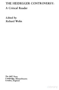 Richard Wolin (editor) — The Heidegger Controversy [A Critical Reader]