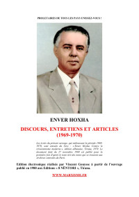 Enver Hoxha — DISCOURS, ENTRETIENS ET ARTICLES (1969-1970)