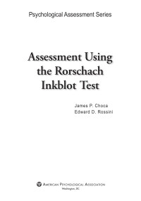 Choca, James;Rossini, Edward; — Assessment Using the Rorschach Inkblot Test