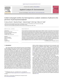 Pradeep Shukla — Cobalt exchanged zeolites for heterogeneous catalytic oxidation of phenol in the presence of peroxymonosulphate