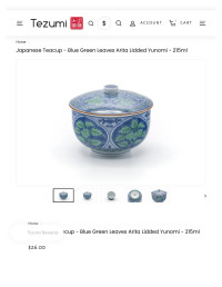 Unknown — Japanese Teacup - Blue Green Leaves Arita Lidded Yunomi - 215ml – Tezumi