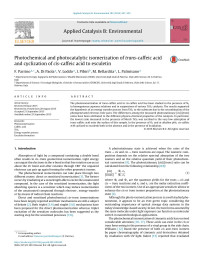 F. Parrino & A. Di Paola & V. Loddo & I. Pibiri & M. Bellardita & L. Palmisano — Photochemical and photocatalytic isomerization of trans-caffeic acid and cyclization of cis-caffeic acid to esculetin