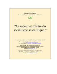 Maurice Lagueux, professeur de philosophie, Université de Montréal, 1983 — “Grandeur et misère du socialisme scientifique”.