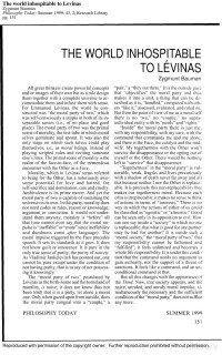 World Inhospitable To Levinas — World Inhospitable To Levinas