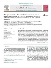 Yong-Jun Yuan & Ji-Ren Tu & Zhi-Jun Ye & Da-Qin Chen & Bin Hu & Yan-Wei Huang & Ting-Ting Chen & Da-Peng Cao & Zhen-Tao Yu & Zhi-Gang Zou — MoS2-graphene/ZnIn2S4 hierarchical microarchitectures with an electron transport bridge between light-harvesting semiconductor and cocatalyst: A highly efficient photocatalyst for solar hydrogen generation