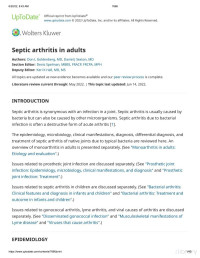 Goldenberg & Sexton — Septic Arthritis in Adults (Uptodate 2022)