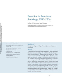 Jeffrey J. Sallaz & Jane Zavisca — Bourdieu in American Sociology, 1980-2004