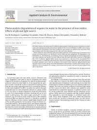 Eva M. RodrÃ­guez — Photocatalytic degradation of organics in water in the presence of iron oxides: Effects of pH and light source